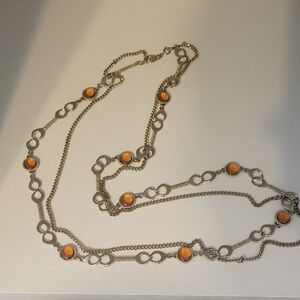 Chic Gold tone and Orange Amber type glass beaded 2 tier Statemrnt Necklace